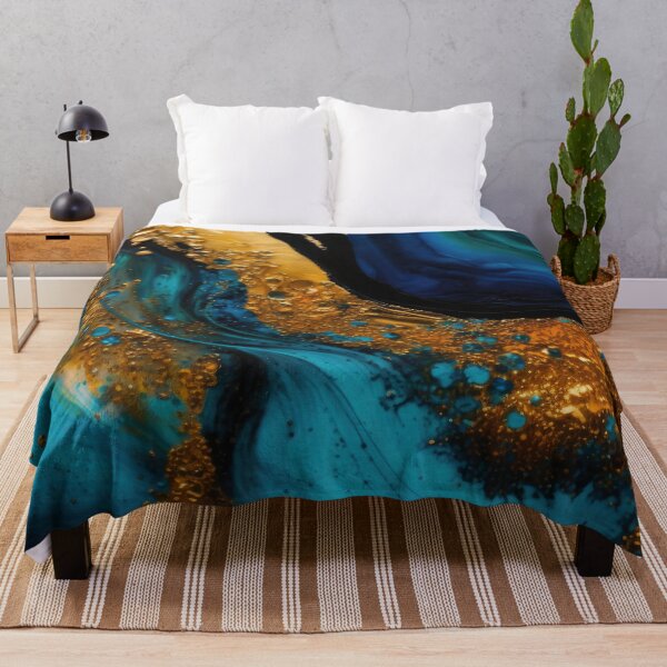 Item preview, Wild Gold Teal Turquoise Ocean Vibes Abstract Blue Gold Ink Painting Texture designed and sold by MysticMarble.