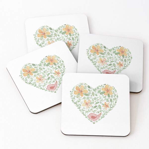 Item preview, Heart shape flower and leaves collage painting with little bird. designed and sold by FlowerGirlinHat.