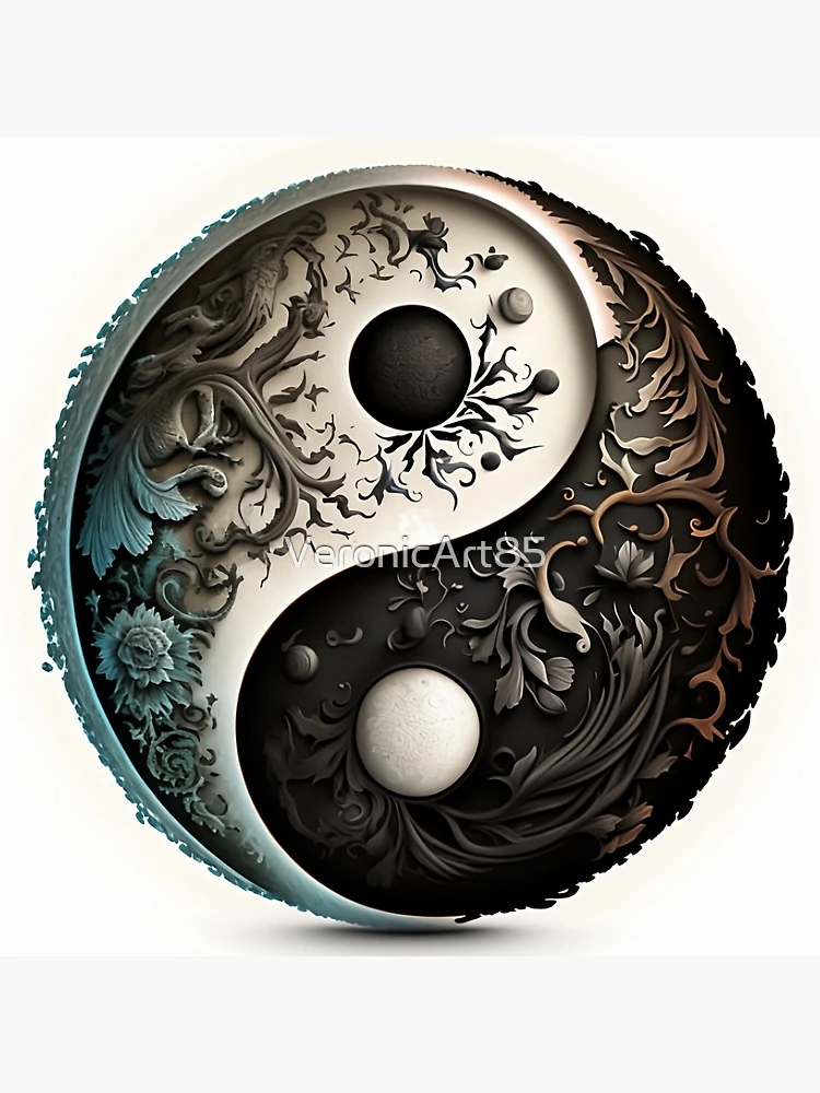 Yin yang symbol decorated with fantasy style Pin for Sale by VeronicArt85