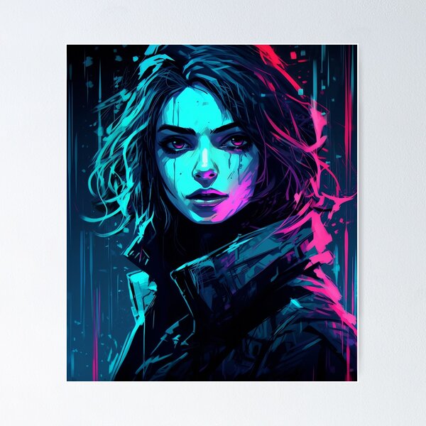 Item preview, Neon Ghouls Crazy Gaze Enthralling Girl Sad Art designed and sold by CybRunner.