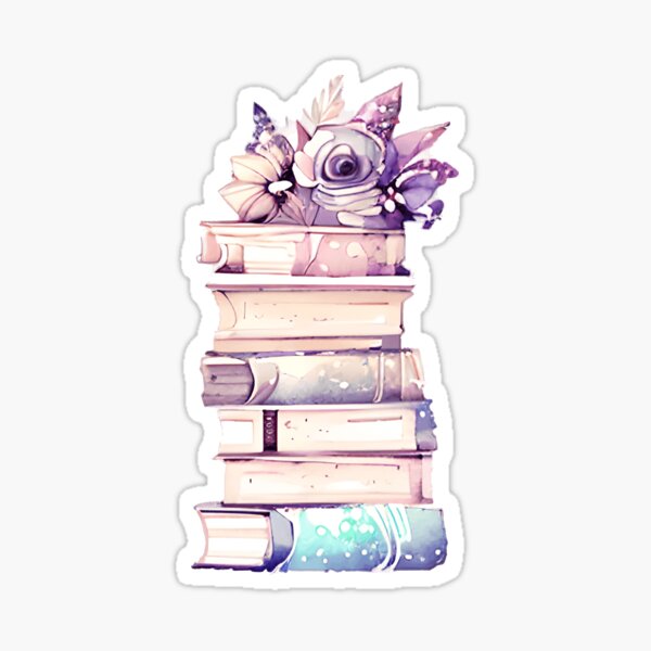 Boho Chic Pastel Watercolor Stack Of Books  Sticker for Sale by  stickers4your