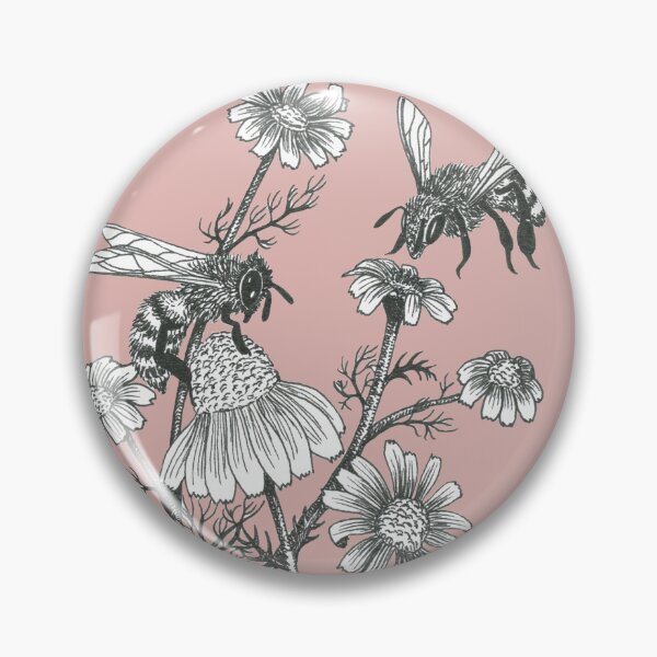 Item preview, bees and chamomile on dusty pink background designed and sold by EllenLambrichts.