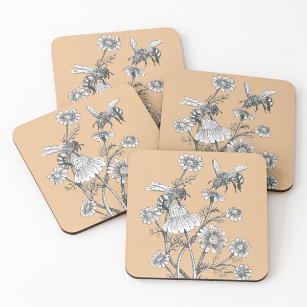 Item preview, bees and chamomile on caramel background designed and sold by EllenLambrichts.