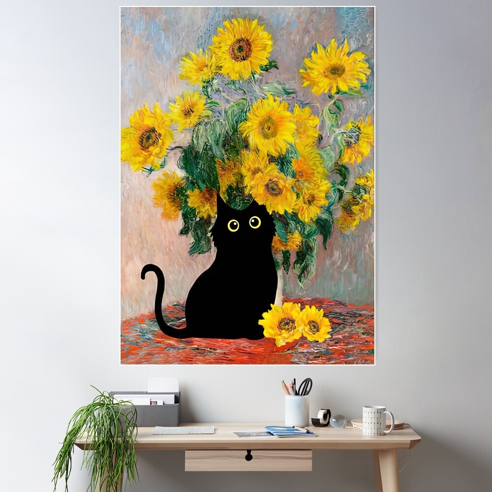 Personalized Sunflowers Cat Art Print Custom Cat Poster Cat 