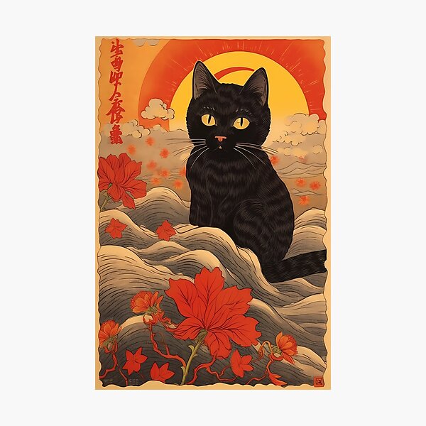 "black cat japanese art" Photographic Print for Sale by MDCGraphics