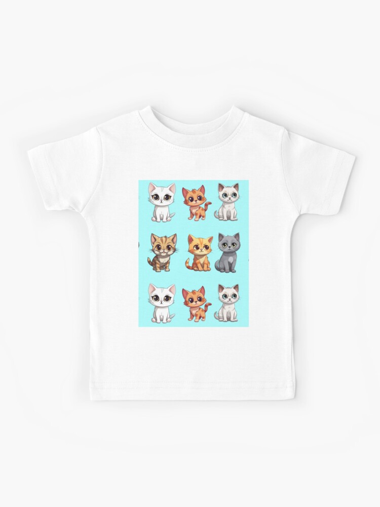 T-shirt enfant for Sale avec l'œuvre « Joli motif de chat de dessin animé  avec un fond bleu. » de l'artiste DEGryps