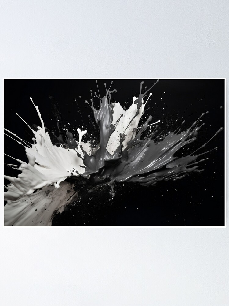 Blots Painting Explosion Ink Black and White Design Art Monochrome Abstract Modern Poster