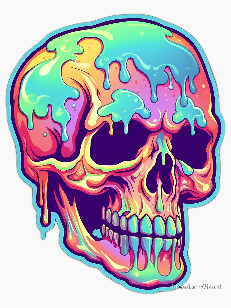 Trippy Colorful Skull Sticker for Sale by Jamest406