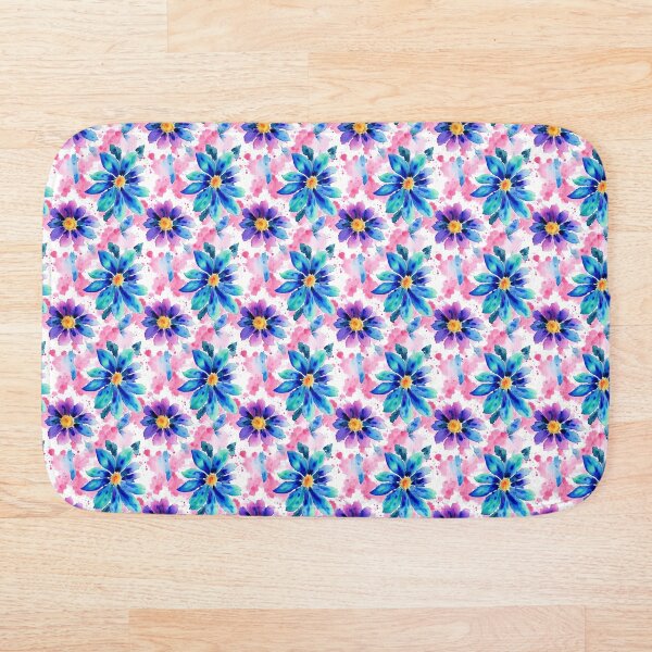 Artikelvorschau, Vibrierendes blaues und lila Wildblumen-Aquarell-Muster auf rosa Hintergrund entworfen und verkauft von Aaron2610.