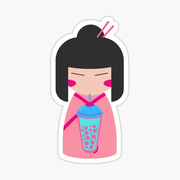 Item preview, pink japanese girl kimono bubble tea  designed and sold by DESIGNIRIS.