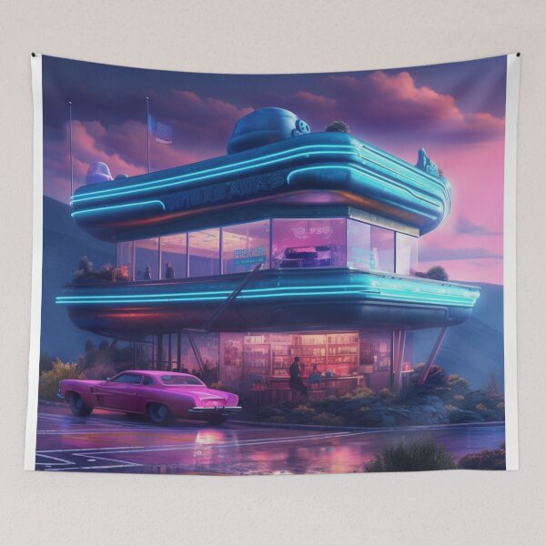 Item preview, Futuristic Diner with neon lights designed and sold by SanchezMiami.