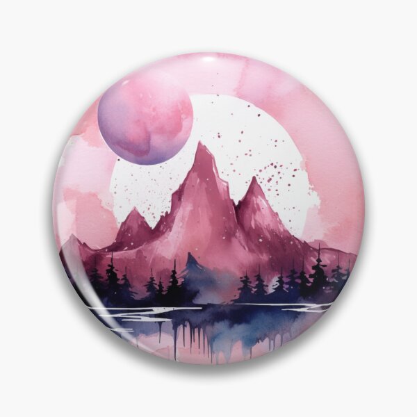 Item preview, Pink Mountain Watercolor Illustration  designed and sold by DelgadoStudio.