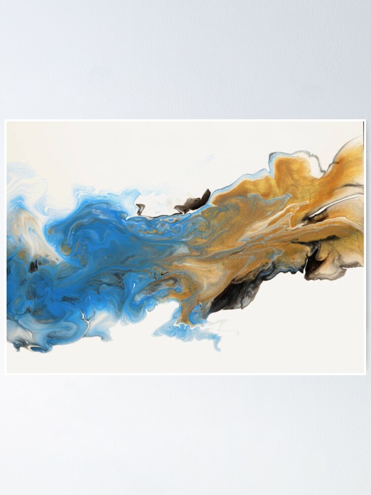 Abstract marble fluid art mix gold oil paint and light blue acrylic paint  on paper background Stock Photo