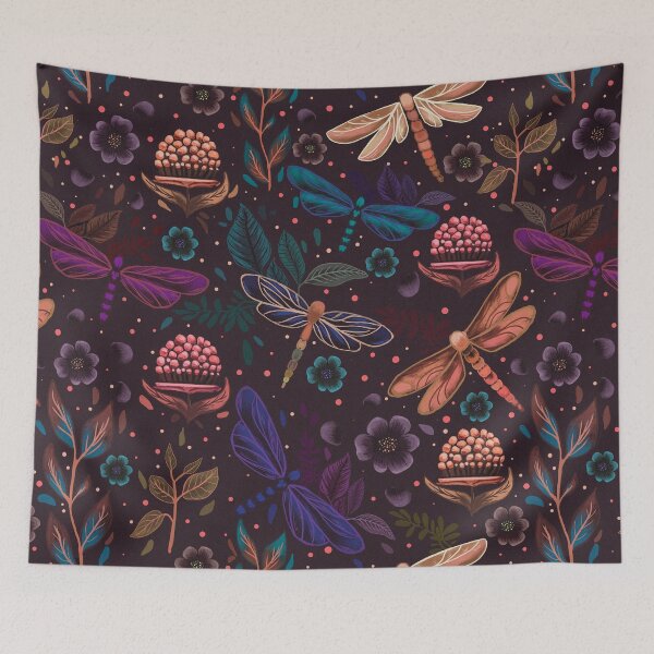 Item preview, Dragonflies and plants night elegant seamless pattern handmade illustration painting designed and sold by · GAMING SOUL ·.