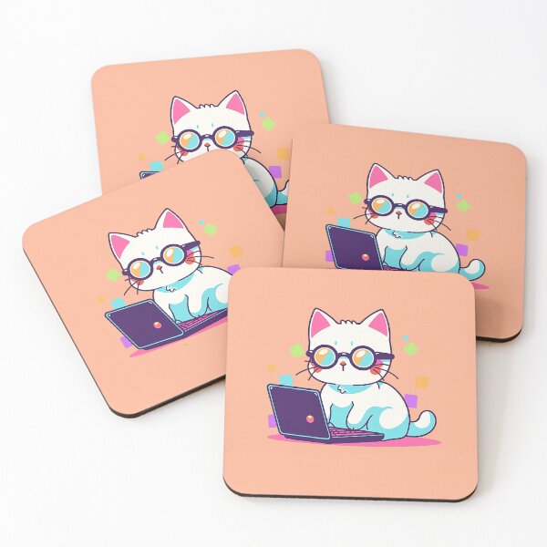Item preview, Cat with glasses working on a laptop designed and sold by Kinako Studio.