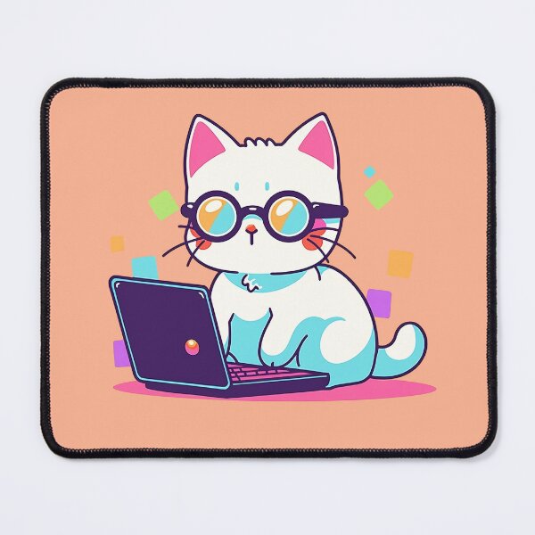Item preview, Cat with glasses working on a laptop designed and sold by Kinako Studio.