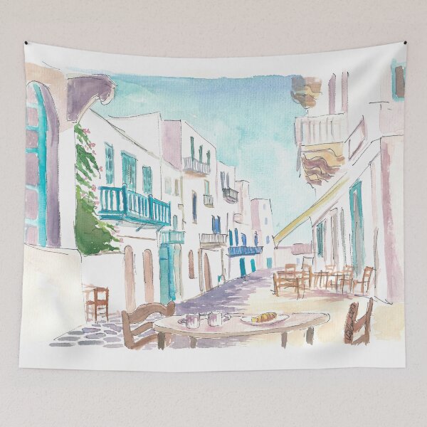 Item preview, Breakfast in Mykonos in Gorgeous Town Street Scene Greece designed and sold by artshop77.