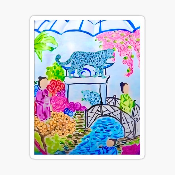 Item preview, Blue panthers in chinoiserie landscape designed and sold by SophieClimaArt.