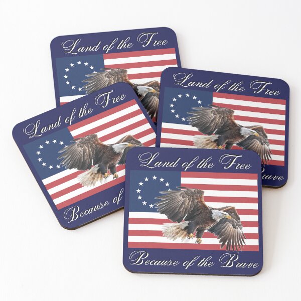 Item preview, Land of the Free Because of the Brave w/ Eagle and Colonial American Flag designed and sold by AmericaFreedom.