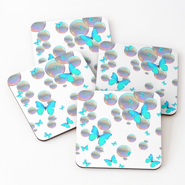Item preview, IRRIDESCENT SOAP BUBBLES NEON BLUE BUTTERFLIES FANTASY ART designed and sold by sharlesart.