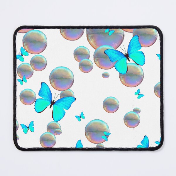 Item preview, IRRIDESCENT SOAP BUBBLES NEON BLUE BUTTERFLIES FANTASY ART designed and sold by sharlesart.