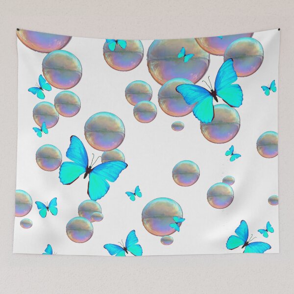 Item preview, IRRIDESCENT SOAP BUBBLES NEON BLUE BUTTERFLIES FANTASY ART designed and sold by sharlesart.