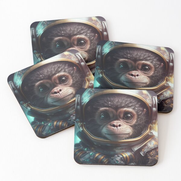 Item preview, A cute baby chimpanzee astronaut in space with floral and space background. designed and sold by HappyPrompt.