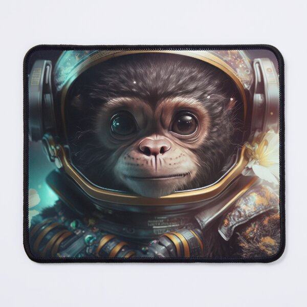 Item preview, A cute baby chimpanzee astronaut in space with floral and space background. designed and sold by HappyPrompt.
