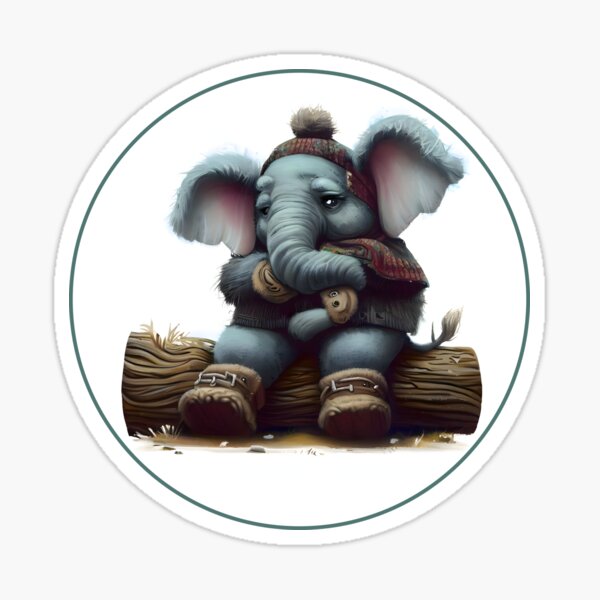 Elephant Sitting on Log - Humor Sticker