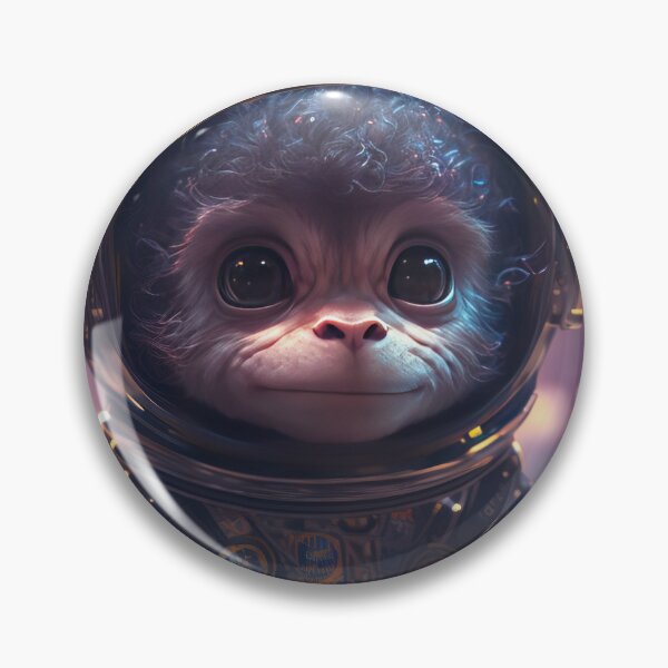 Item preview, A half body shot of a cute baby chimpanzee astronaut in space with floral and space background. designed and sold by HappyPrompt.