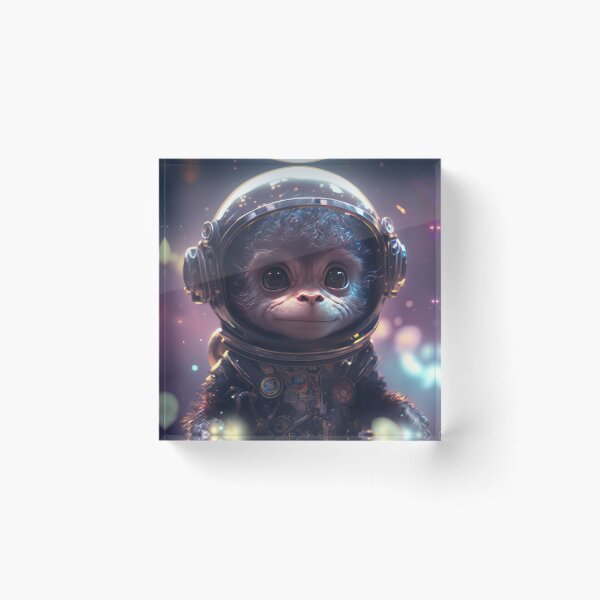 Item preview, A half body shot of a cute baby chimpanzee astronaut in space with floral and space background. designed and sold by HappyPrompt.