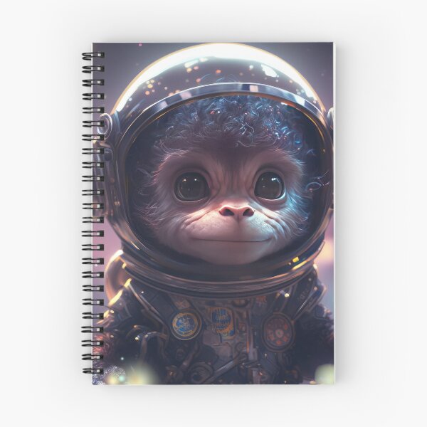 Item preview, A half body shot of a cute baby chimpanzee astronaut in space with floral and space background. designed and sold by HappyPrompt.