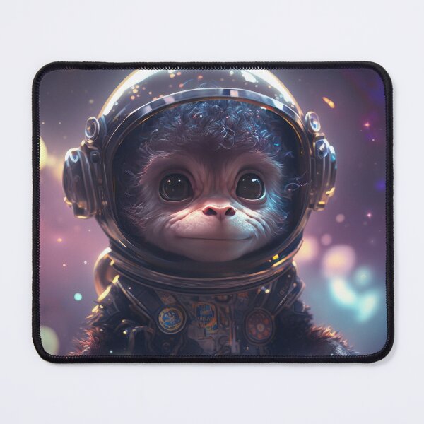 Item preview, A half body shot of a cute baby chimpanzee astronaut in space with floral and space background. designed and sold by HappyPrompt.