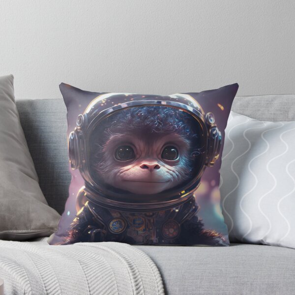 Item preview, A half body shot of a cute baby chimpanzee astronaut in space with floral and space background. designed and sold by HappyPrompt.