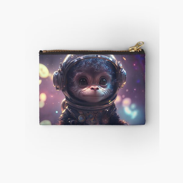 Item preview, A half body shot of a cute baby chimpanzee astronaut in space with floral and space background. designed and sold by HappyPrompt.