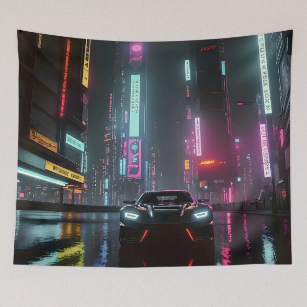 Item preview, Futuristic Car in Neon-Lit City designed and sold by worldofwhisper.