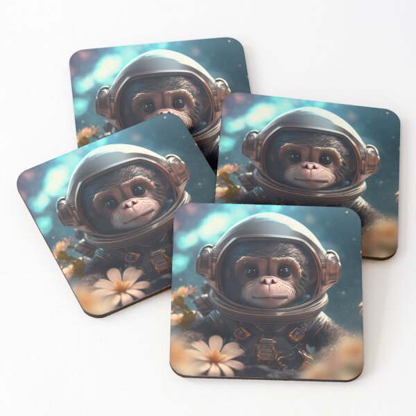 Item preview, An adorable baby chimpanzee astronaut in space with floral and space background. designed and sold by HappyPrompt.