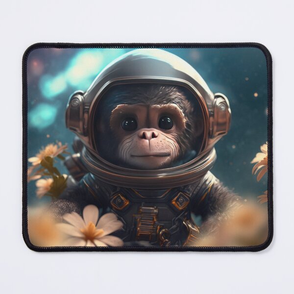 Item preview, An adorable baby chimpanzee astronaut in space with floral and space background. designed and sold by HappyPrompt.