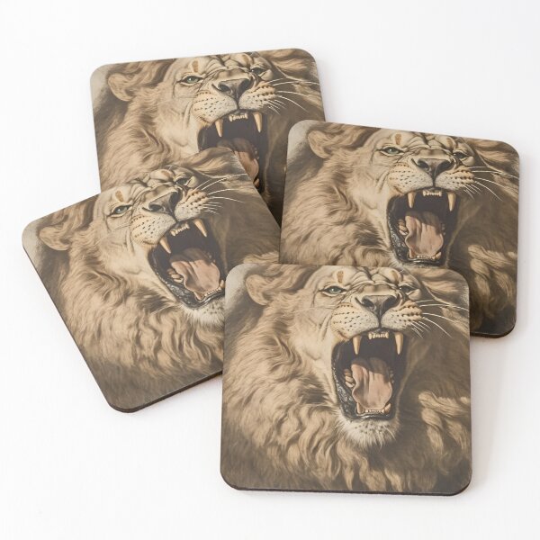 Item preview, LION angry open mouth majestic image - Old Vintage 18 Century Artwork designed and sold by AnimalArtPro.