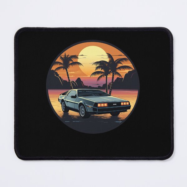 Item preview, DeLorean inspired car Sunset Palm Trees front side designed and sold by TeePulseMania.