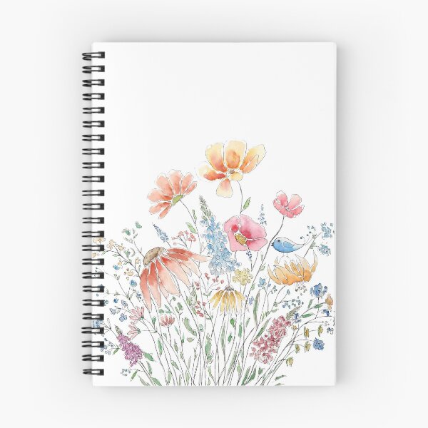 Item preview, hand painted wild flower bouquet and blue bird-line and watercolor 2 designed and sold by ColorandColor.