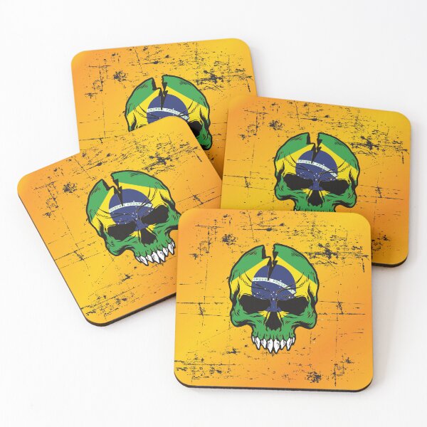 Item preview, Brazil flag on a distressed grunge scary skull designed and sold by Donutlovers.