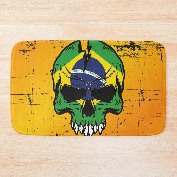 Item preview, Brazil flag on a distressed grunge scary skull designed and sold by Donutlovers.