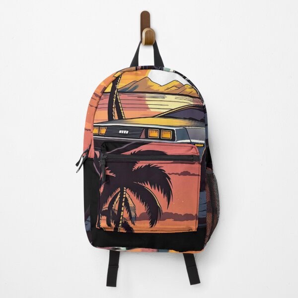 Item preview, DeLorean inspired car Sunset Palm Trees beach designed and sold by TeePulseMania.
