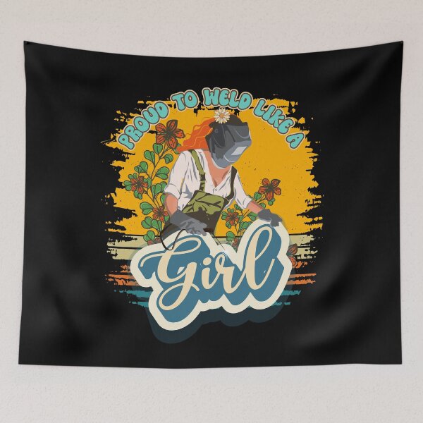 Item preview, Funny groovy quote welder woman sarcastic floral retro Proud to weld like a girl designed and sold by HomeCoquette.