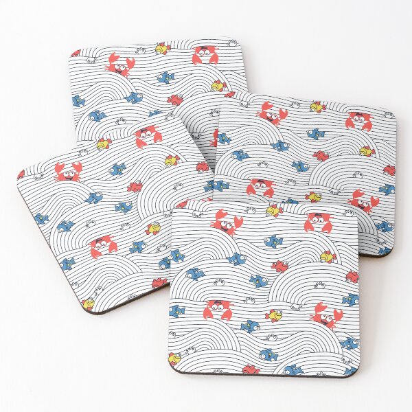 Item preview, Grafic waves from stripes with fish and crabs. Sea seamless pattern.  designed and sold by Marina Smorodinskaya.