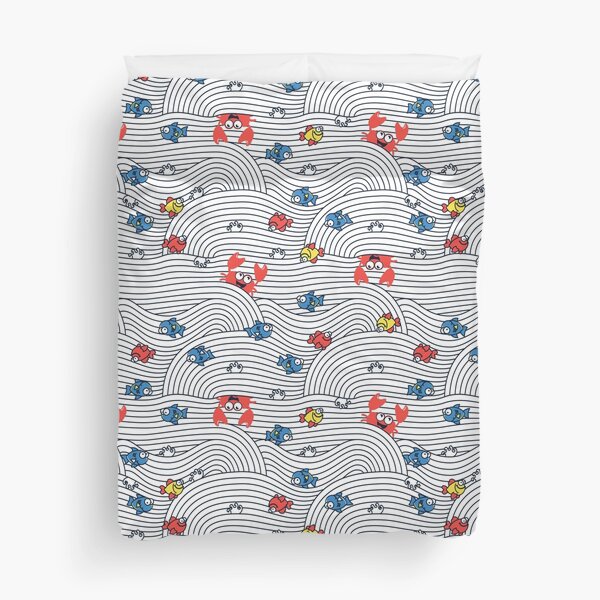 Item preview, Grafic waves from stripes with fish and crabs. Sea seamless pattern.  designed and sold by Marina Smorodinskaya.
