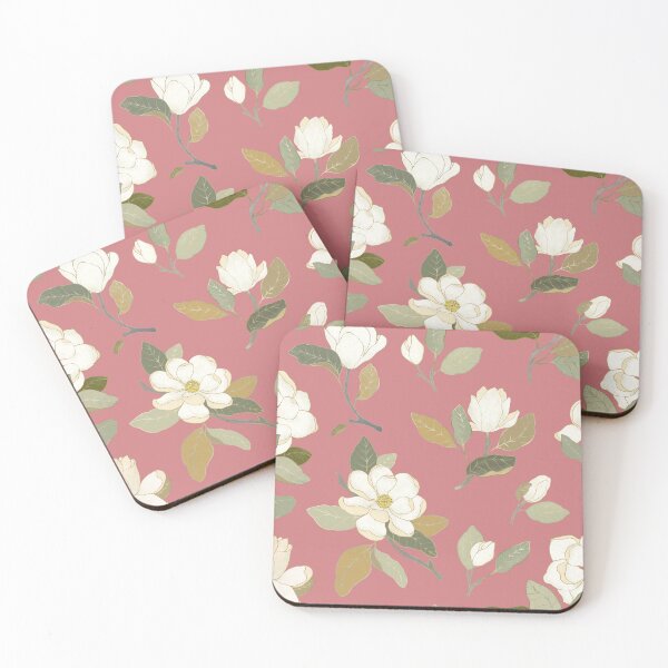 Item preview, White magnolia flowers on pink designed and sold by LavishSeason.
