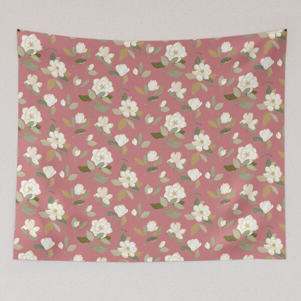 Item preview, White magnolia flowers on pink designed and sold by LavishSeason.