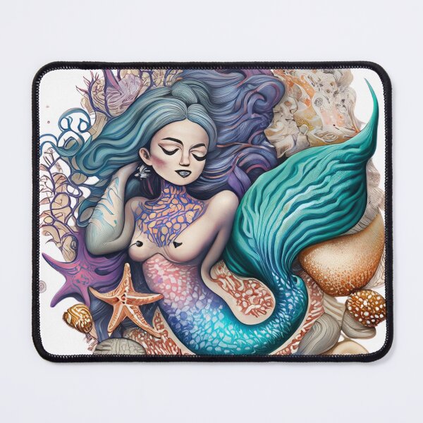 Item preview, Tattoo Design Featuring a Mermaid Surrounded by Shells and Starfish designed and sold by amazingtraits.
